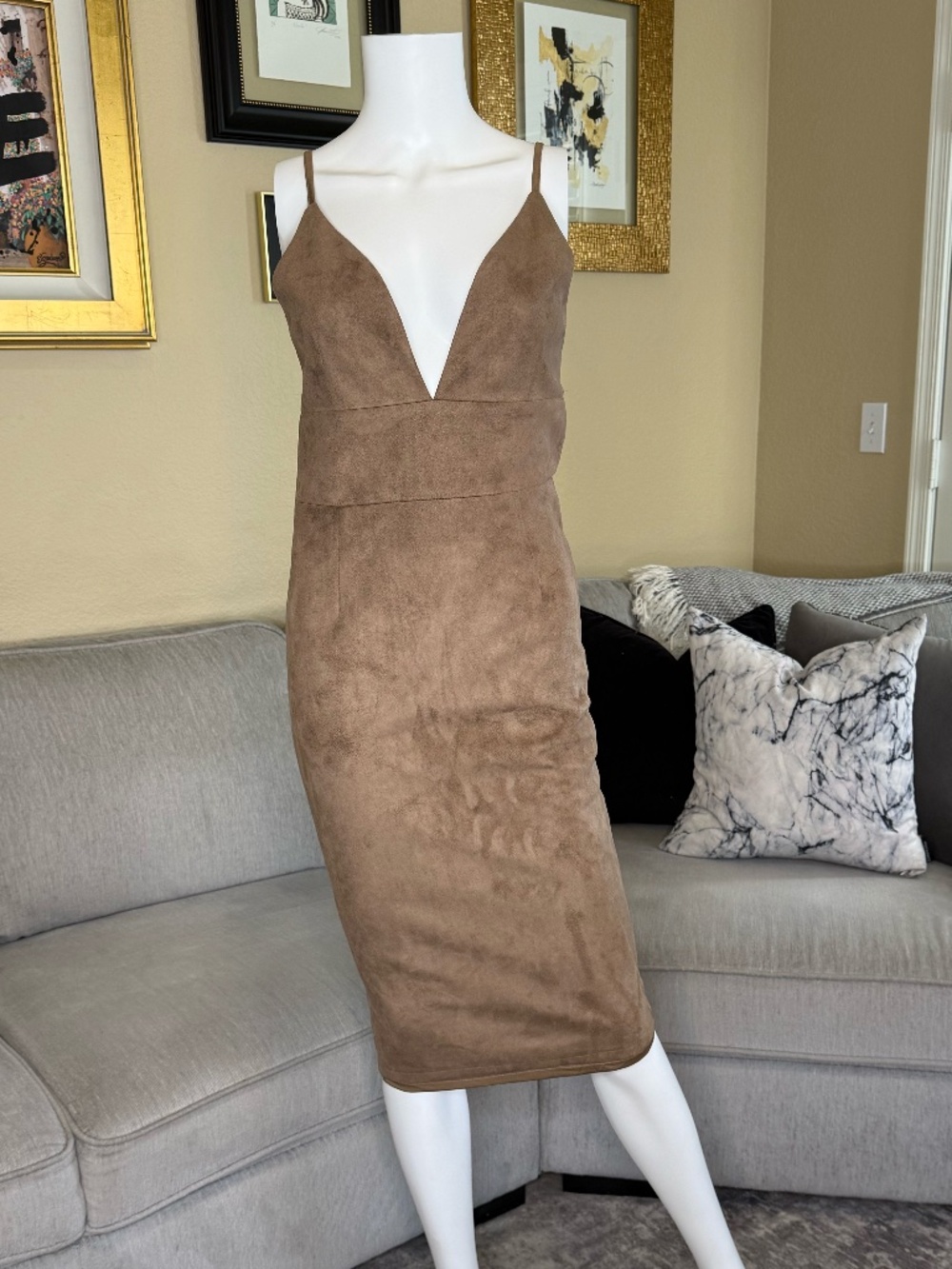 Few Moda Sleeveless Tan Suede Sheath Dress Size M NWT